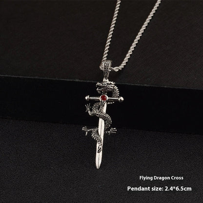 Dragon Sword Pendant Necklace with unique dragon or cross design on a 60cm hemp flower chain