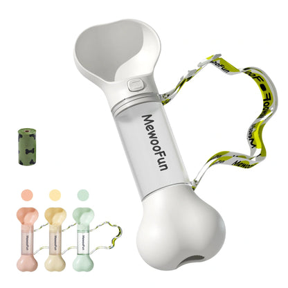 Mewoofun 2-in-1 pet water bottle and feeder bowl in white, green, yellow, and pink