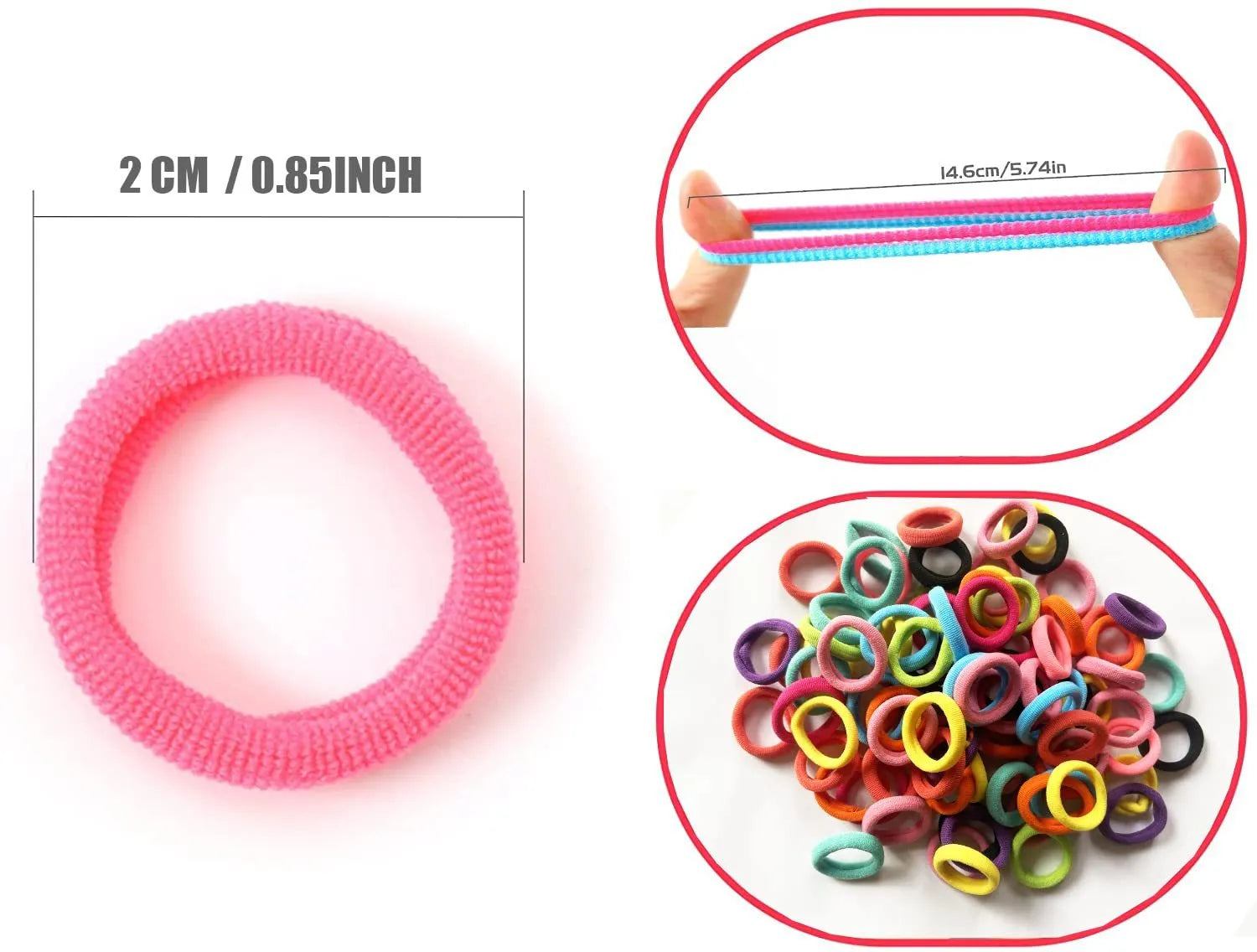 100 colourful cotton hair ties for babies and toddlers in jar packaging