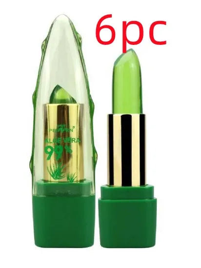 Aloe vera gel colour changing lipstick gloss in a tube, shown with a swatch of its adaptive pink shade.