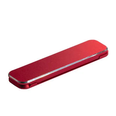 Aluminium folding mobile phone holder with backstick adhesive shown in black colour at 4mm thickness