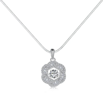 925 sterling silver flower shape necklace for women with platinum electroplated finish and geometric floral pendant