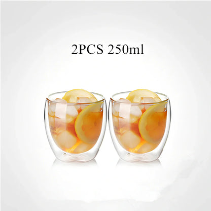 Chinese style double-layer glass coffee cup showing heat-resistant construction and traditional design elements