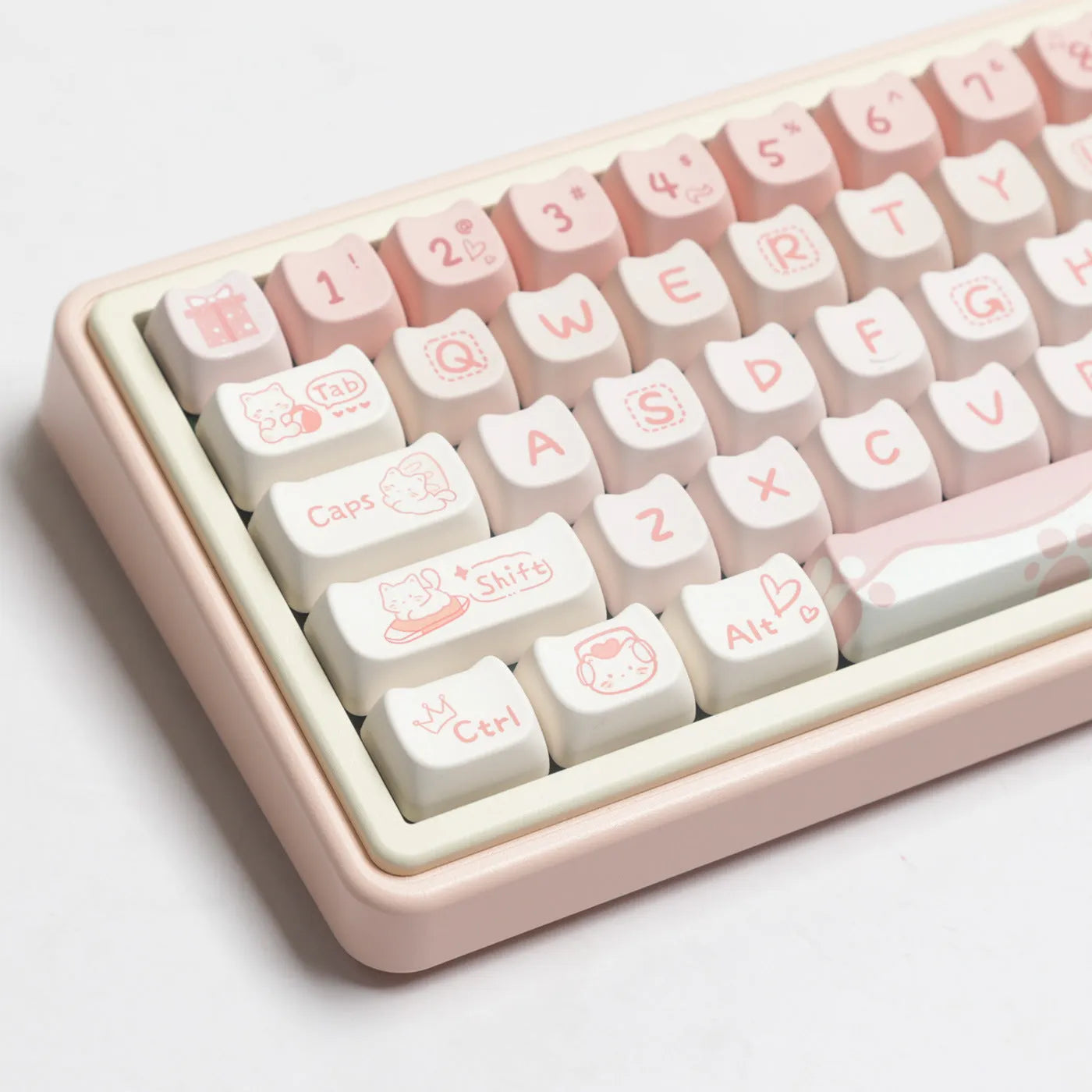 Full set of solid colour PBT keycaps for mechanical keyboard, over 98 keys laid out.