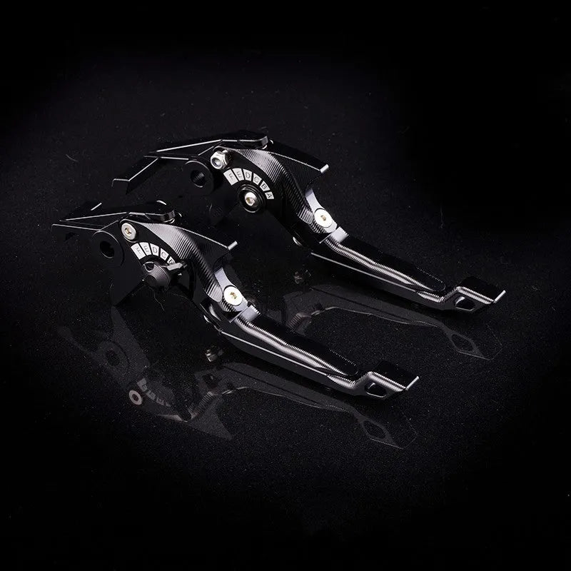 Pair of anodised metal bicycle brake horn handle levers with adjustable reach, shown in a two-tone colour finish.