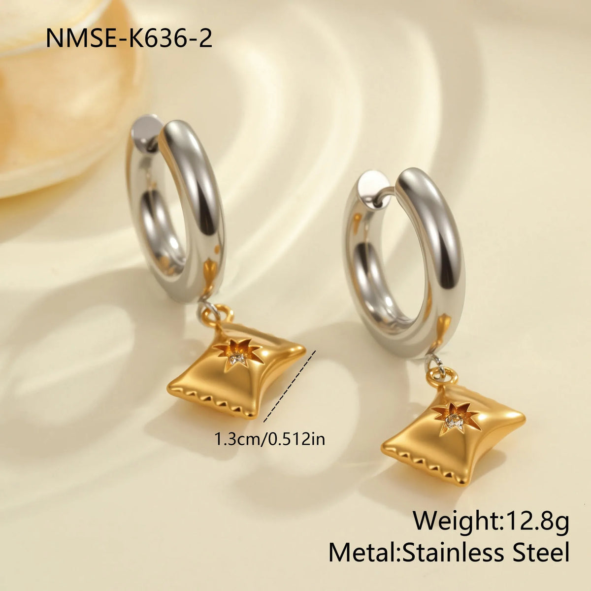 Stainless steel Christmas tree earrings with 18K electroplated finish and heart-shaped star ornament designs