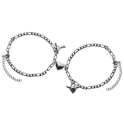 Heart-shaped couple bracelets with adjustable chain, perfect for romantic gifts.