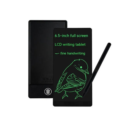 Blue student LCD handwriting tablet with stylus on a 6.5 inch screen for writing and arithmetic practice.