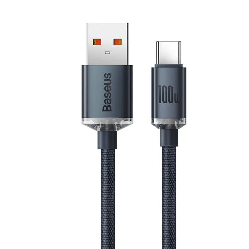 USB to Type C fast charging data cable 100W 1.2m braided aluminium alloy casing black blue purple