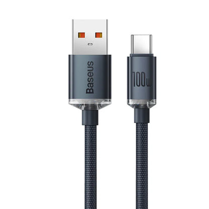 USB to Type C fast charging data cable 100W 1.2m braided aluminium alloy casing black blue purple