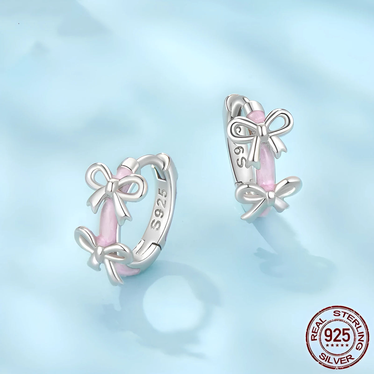 S925 sterling silver bow ear clip earrings for women in SCE1926 colour with dripping oil finish, supplied as a pair