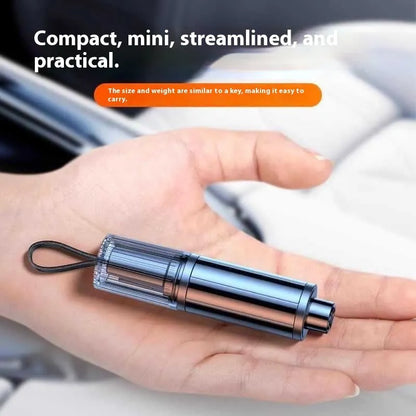 Black and red ABS plastic car safety hammer with spring-loaded window breaker and seatbelt cutter