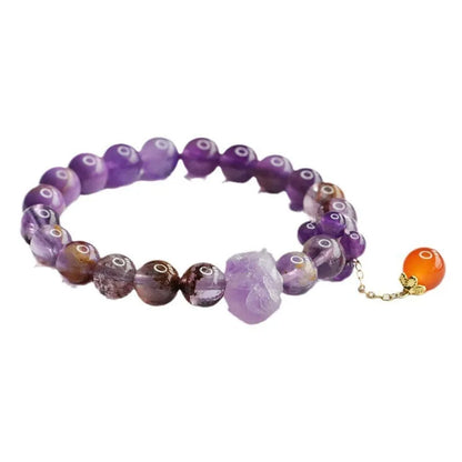 Nine purple crystal bracelet with Amethyst beads and red agate stones in Mori style design