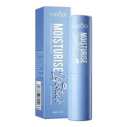 Anti-chapped lip moisturising lipstick tube with multiple formula variant labels