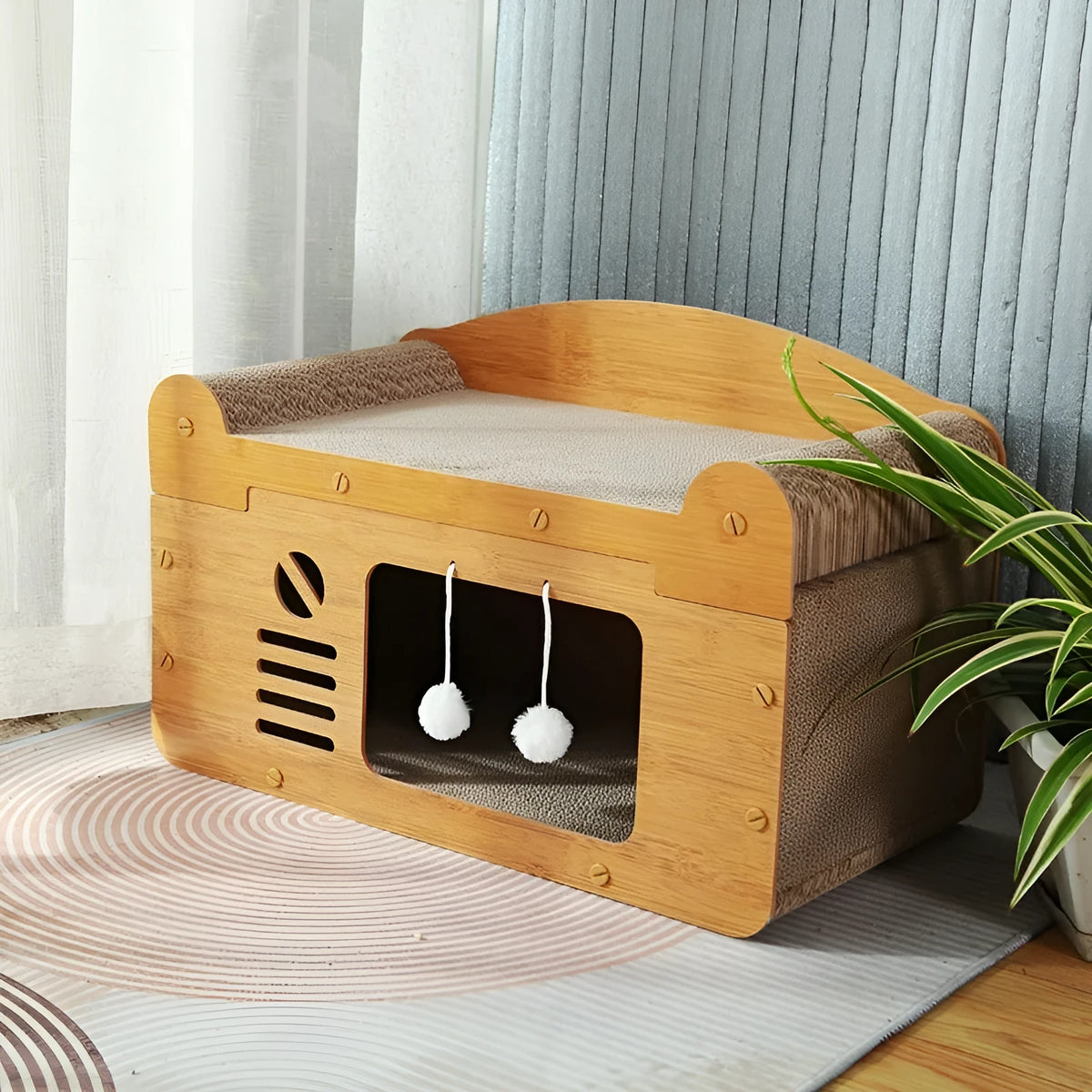 Double-layer corrugated paper cat house with double ball doors, extra-large 30 cm size