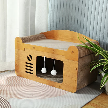 Double-layer corrugated paper cat house with double ball doors, extra-large 30 cm size