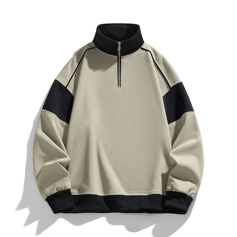 Men's rabbit fur corduroy hooded sweater with drop shoulders and loose lapels in beige colour