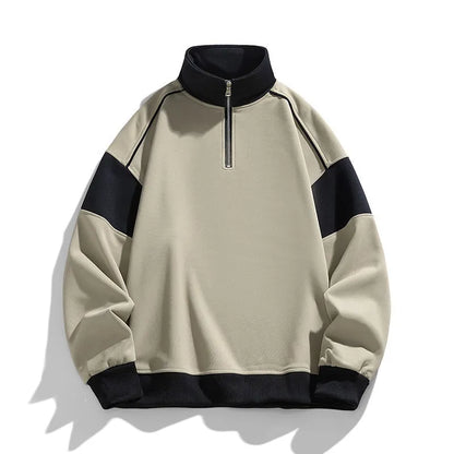 Men's rabbit fur corduroy hooded sweater with drop shoulders and loose lapels in beige colour