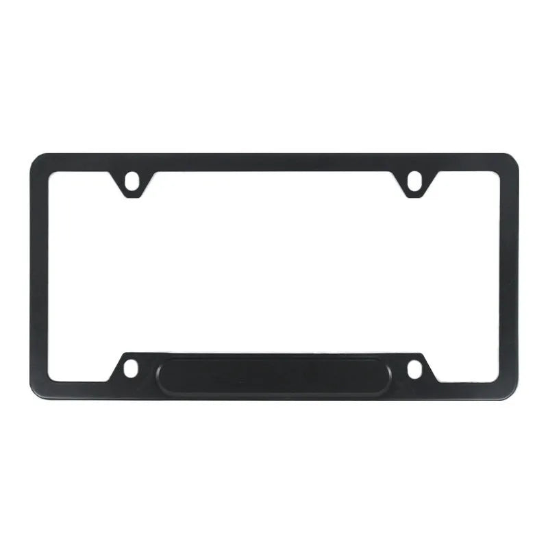 Minimalist aluminium alloy licence plate frame for American Standard cars showing style options.