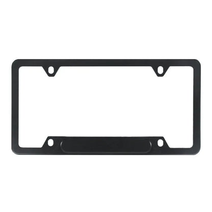 Minimalist aluminium alloy licence plate frame for American Standard cars showing style options.