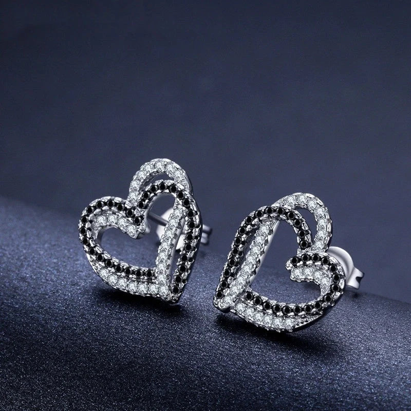Elegant copper double buckle love earrings with heart details