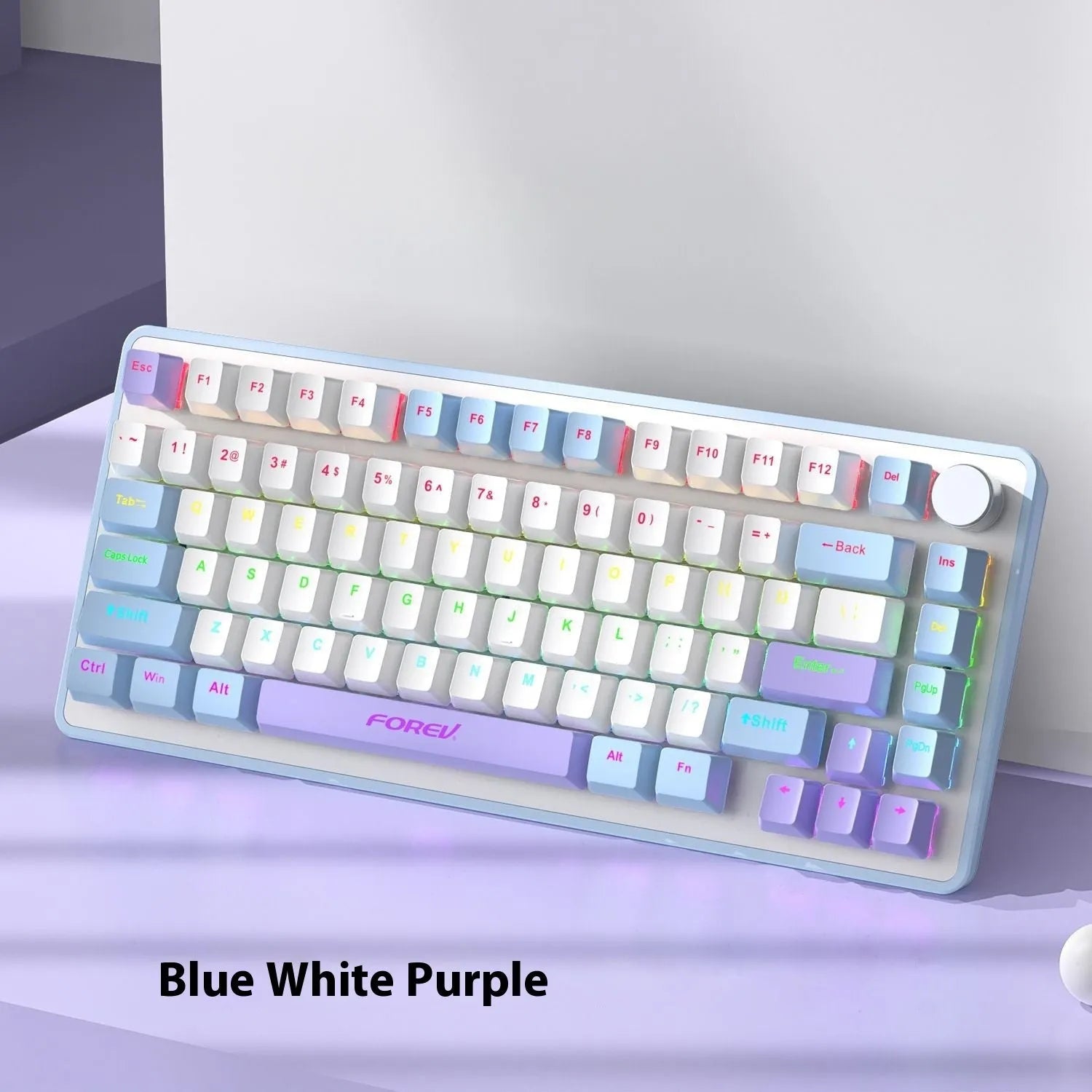Mechanical keyboard and wireless mouse set in a chosen colour like beige gray or sky blue on a desk.