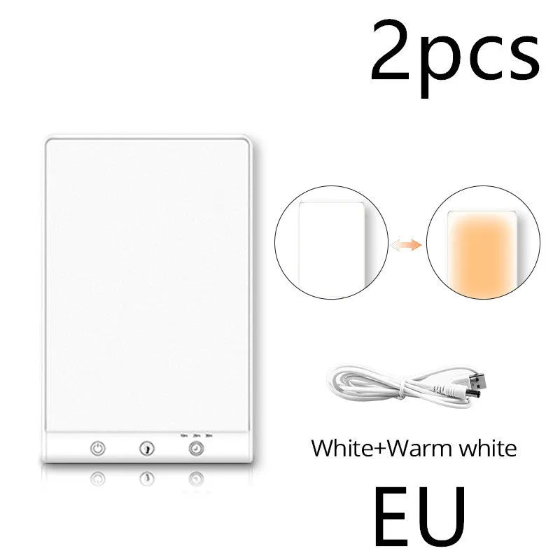 Modern SAD light therapy lamp with touch controls and USB/mains power options