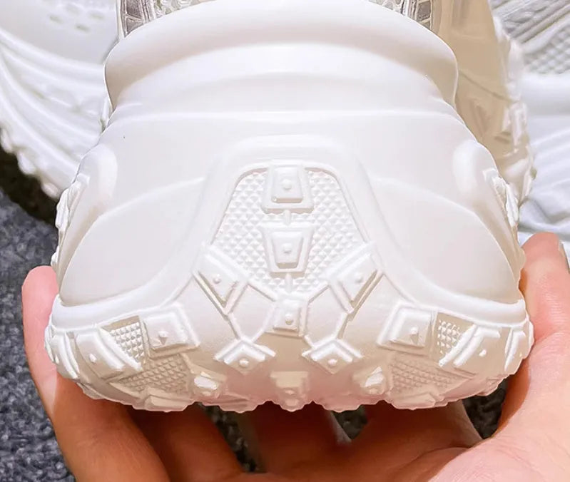 Women's white height increasing lace-up trainers with round toe and PU leather upper