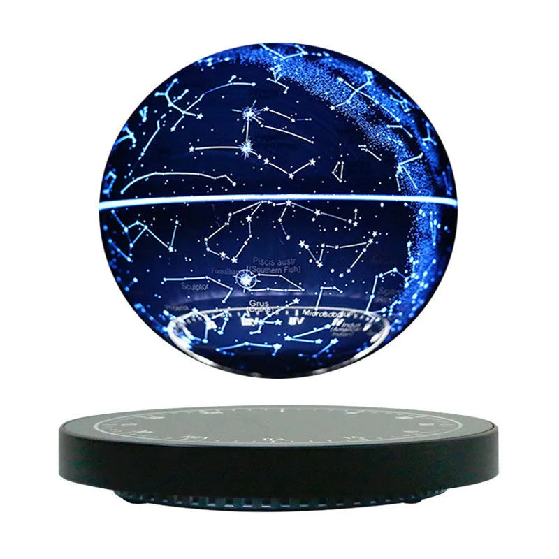 Black maglev moon lamp with floating star ball design, USB-powered modern minimalist bedside table light