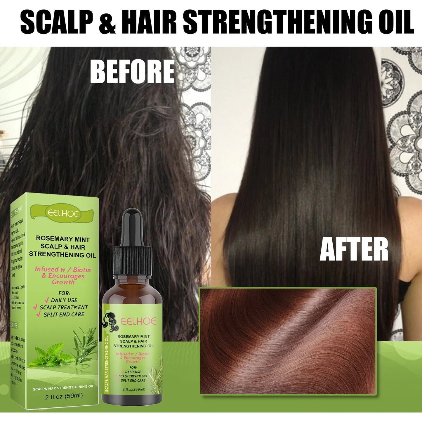 59ml rosemary mint hair growth fluid bottle with natural plant extract formula for scalp massage treatment