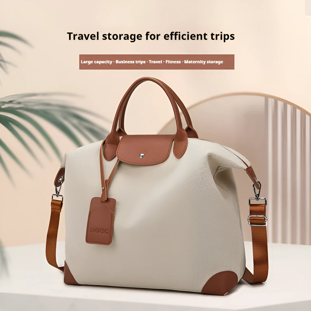 Large capacity canvas yoga and fitness bag in brown, khaki, or black with polyester lining and shoulder strap.