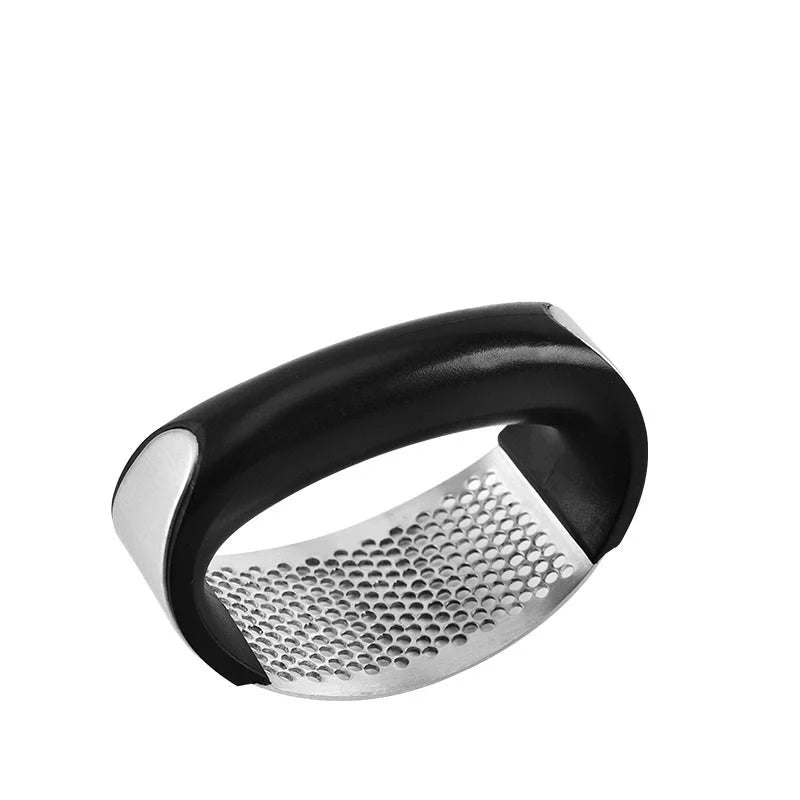 Stainless steel garlic press with non-slip handle for easy crushing