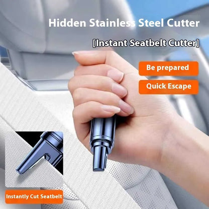 Black and red ABS plastic car safety hammer with spring-loaded window breaker and seatbelt cutter