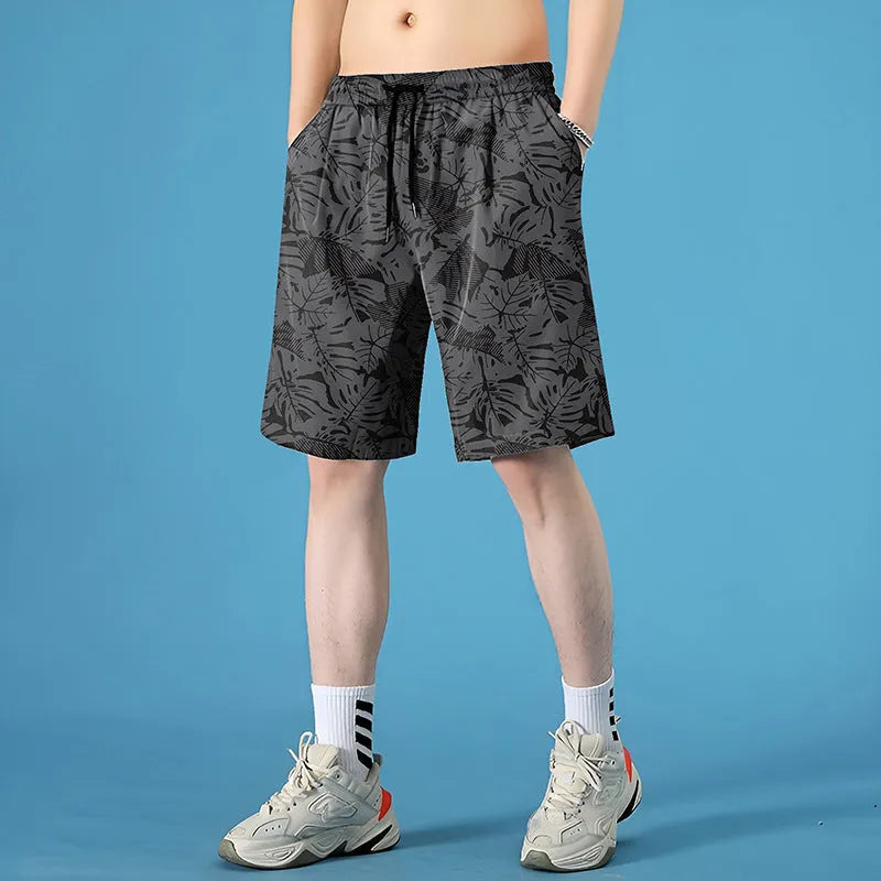 Men's quick-drying polyester seaside shorts with straight-leg cut and micro-elastic stretch