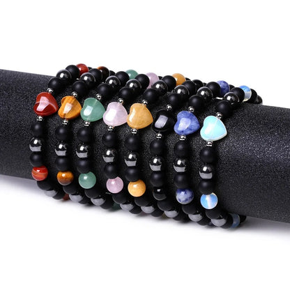 Geometric peach heart stone bracelet with hand-cut craftsmanship in multiple colour variations