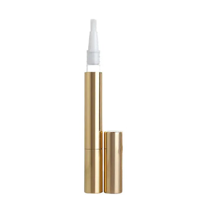 Teeth whitening pen with brush applicator in plastic white and gold aluminium case options