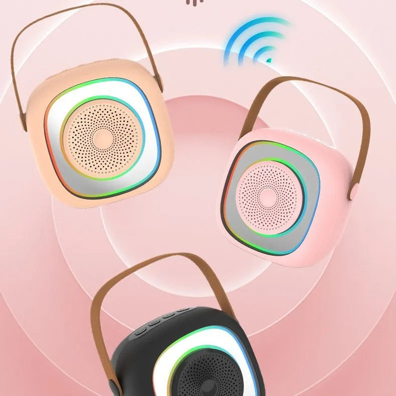 Wireless karaoke microphone with LED lighting in black, white, or pink colour options