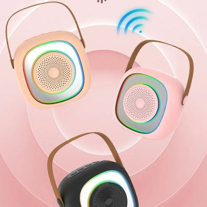 Wireless karaoke microphone with LED lighting in black, white, or pink colour options