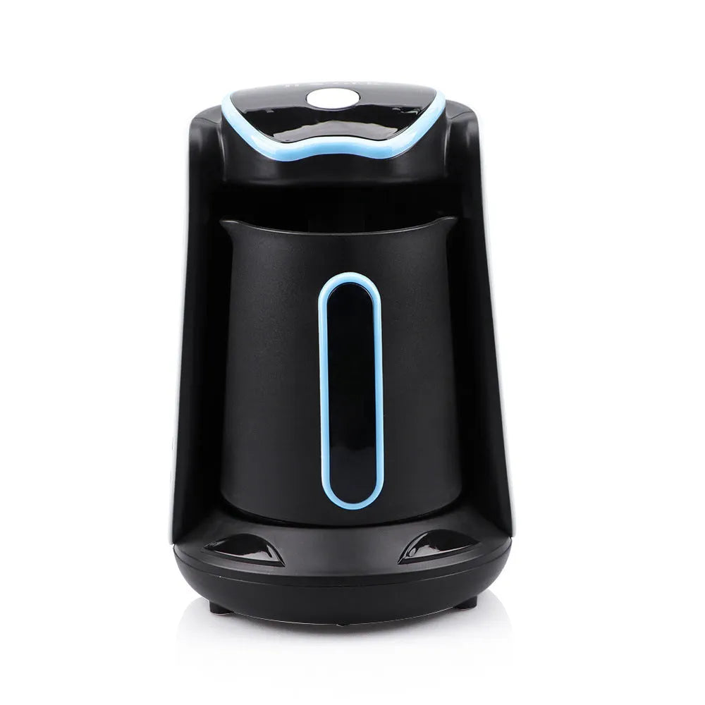 Portable coffee and tea maker in blue or purple, 600W mechanical operation, EU plug, with power cord and manual.