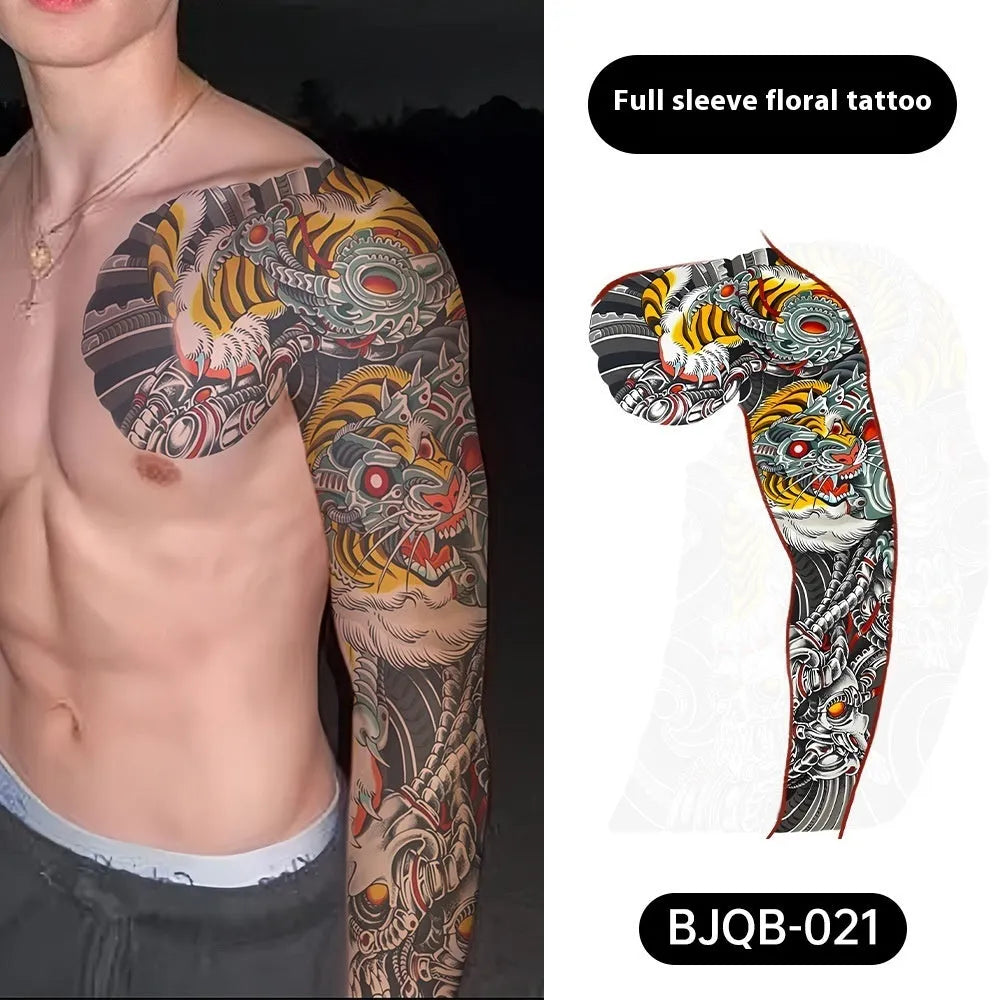 Retro traditional simulation flower arm body sticker sheet, 520mm x 370mm, transfer printing, BJQB pattern options