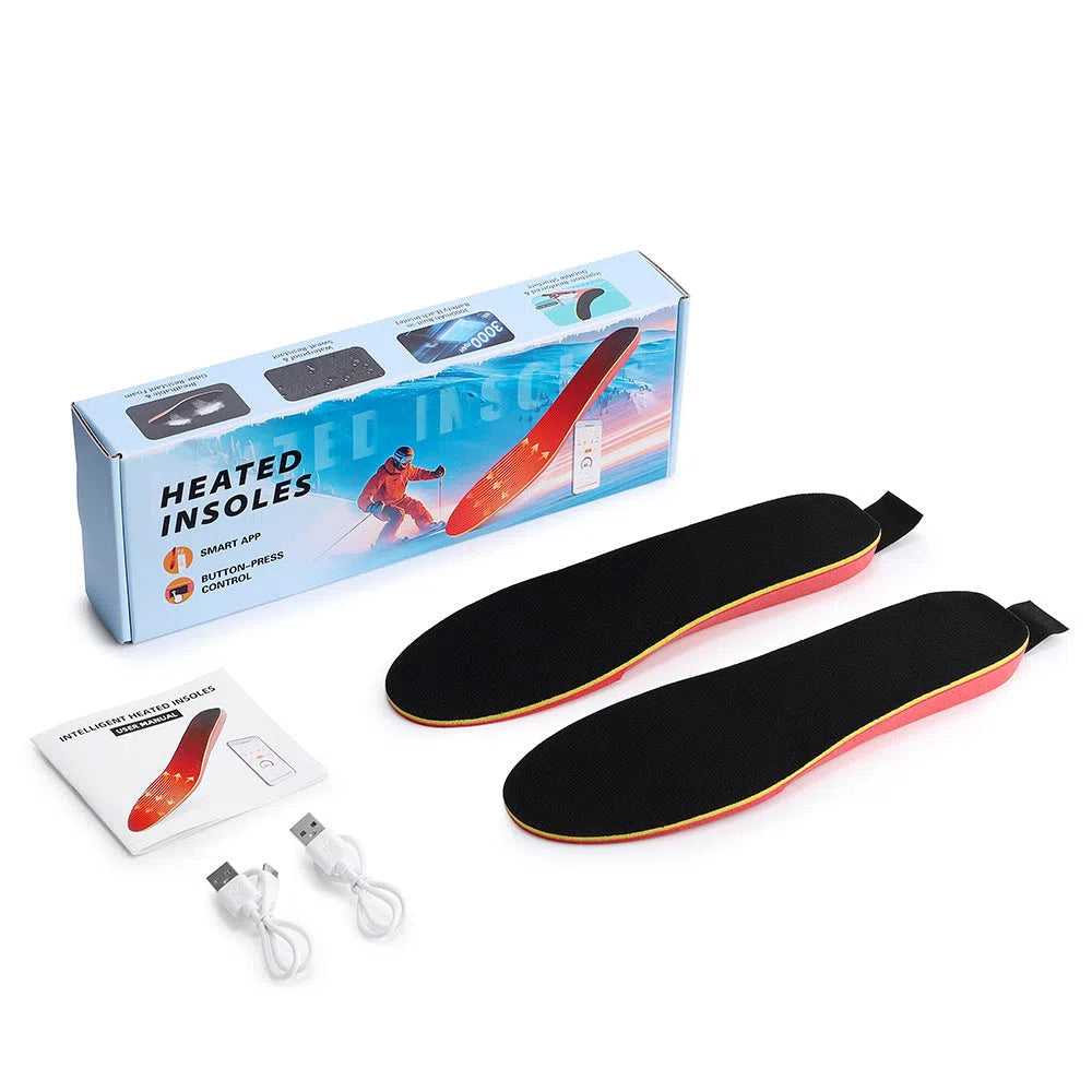 Wireless heated insoles with APP control, unisex PU, black and red, two sizes