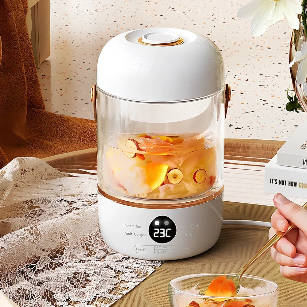 Smart electric stew cooker with transparent visual version showing Gao Peng glass inner liner