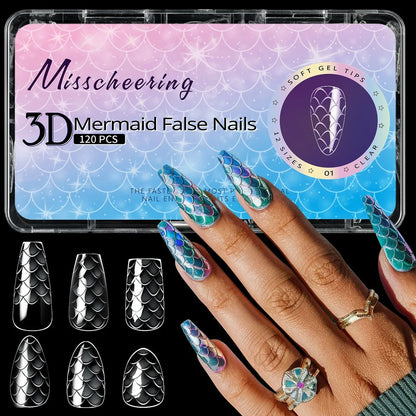 3D scale long shaping nail tips in Frigate Box with 120 or 140 pieces for nail extensions