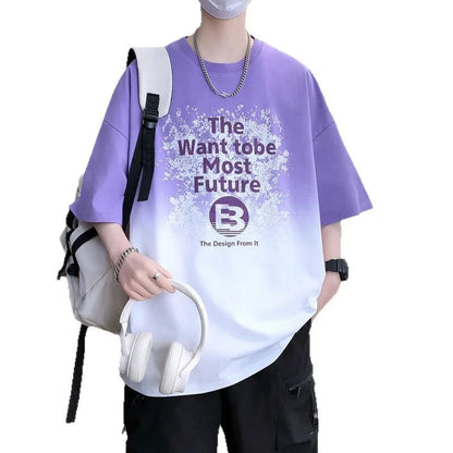 Boys cotton-polyester t-shirt with jacquard printed pattern in dark blue, short sleeves, drop-shoulder design