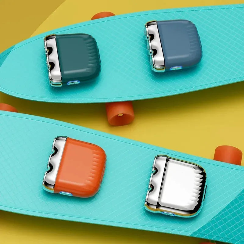 Mini electric shaver with three magnetic floating heads, rechargeable battery for 60+ minutes runtime, low noise below 36dB, washable body in gun colour, national fashion orange, gemstone green, or deep sea blue, compact personal grooming tool