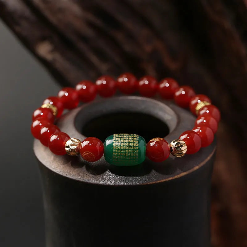 Red Agate Guanyin Bracelet Buddhist Rosary Unisex New Chinese Style Auspicious Pattern Beaded Wrist Jewellery Religious Gift