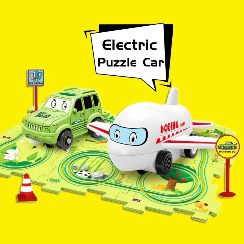 DIY Electric Railroad Speeder Toy with puzzle tracks and automatic car