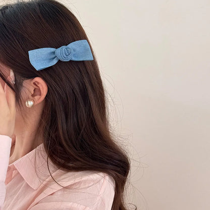 Women's cloth hair barrettes in beige lace, blue bow, oval, pearl butterfly and ribbon pastoral styles