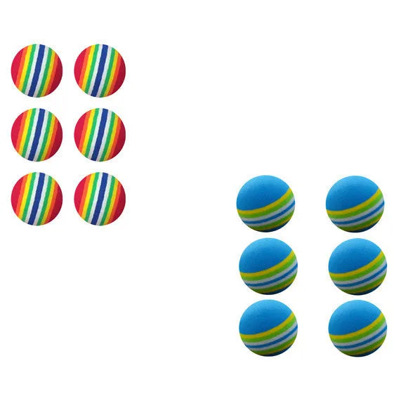 42mm EVA foam cat ball toy in yellow, red, and light blue with soft golf ball shape