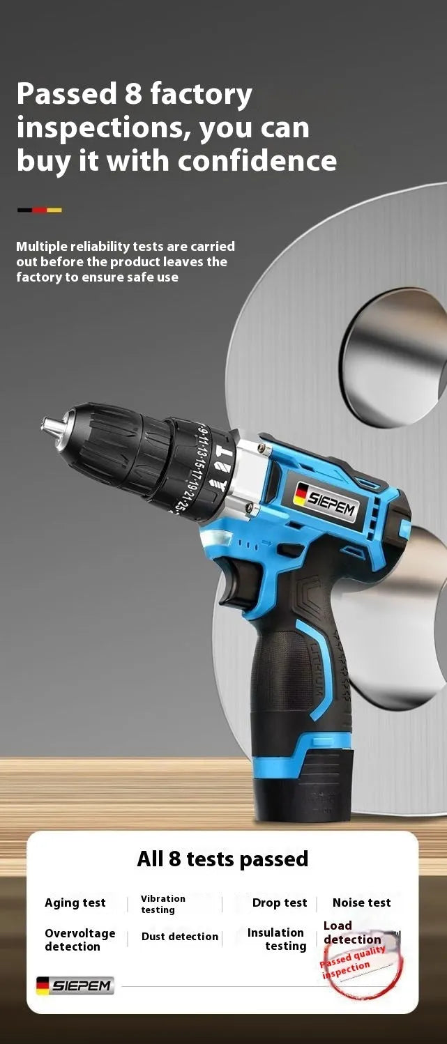 12V dual-speed impact pistol drill electric screwdriver with 35Nm torque, measuring 20cm long